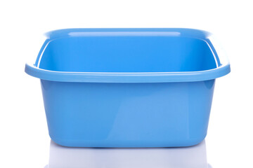 plastic blue rectangular empty basin on isolated background