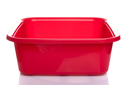 square plastic red empty basin on a white isolated background
