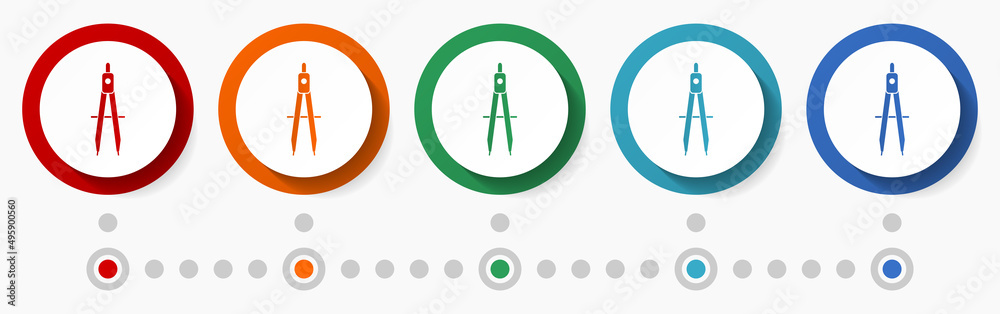 Poster geometry, education concept vector icon set, flat design colorful buttons, infographic template in 5