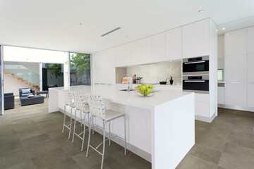 Modern interior design, kitchen with elegant tiles, seamless, luxurious background.