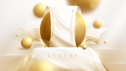 Luxury background and ribbon element and 3d gold ball decoration with blur effect and glitter light.