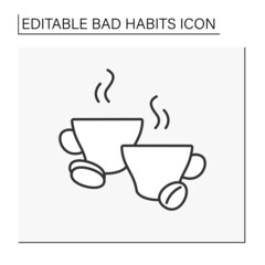 Addiction line icon. Caffeine addiction. Harmful use of coffee drinks.Bad influence on internal organs. Bad habits concept. Isolated vector illustration. Editable stroke