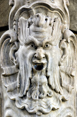 Europe, Italy, Tuscany, Florence, Firenze, street fountain decorated with mascaron sculpture, UNESCO, World Heritage site