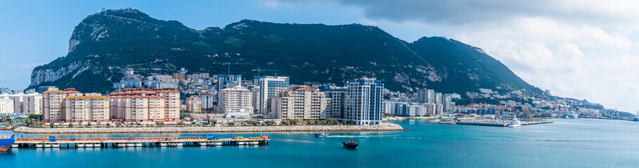 A view towards the town and rock of Gibraltar on a spring day