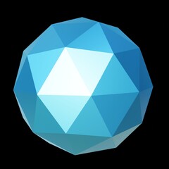 Blue geometric ore, low poly. 3d rendering. Decorative ball.	