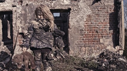 Girl without a home, apocalypse, war