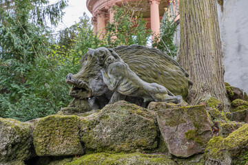 Wild Boar Hunt Sculpture in Castle Gardens, Schloss Schwetzingen Palace, Schwetzingen, Baden-Wurttemberg, Germany, Europe