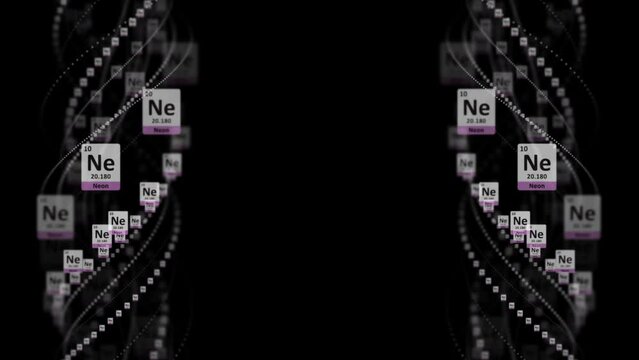 NEON Molecule Symbol, Chemistry Periodic Table, Animation, Background, Rendering, Loop
