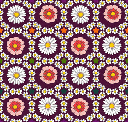 Fototapeta na wymiar Petal Daisy Flowers Square Shaped Ditsy Florals Seamless Pattern Trendy Fashion Colors Perfect for Allover Fabric Print and Wrapping Paper
