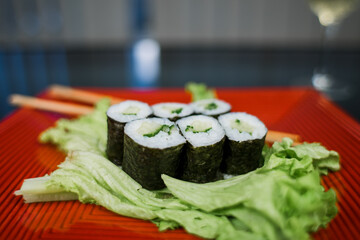 sushi maki roll with cucumber and lettuce japanese cuisine delivery