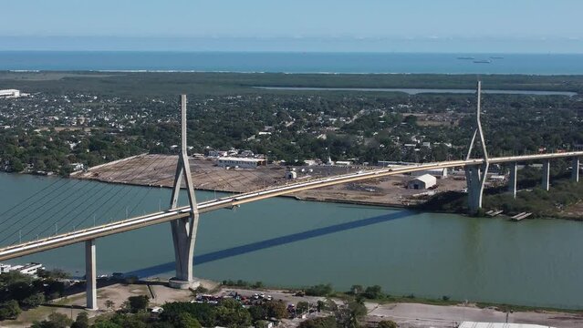 A beautiful bridge passing own top of the lake in Tampico, Veracruz, Mexico