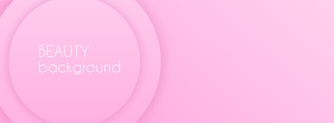 Beauty background. Abstract vector long banner, minimal pink gradient background with 3D circles and copy space for text. Facebook header