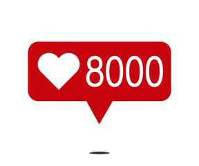 8000 likes. red social network notification icon with heart. vector illustration