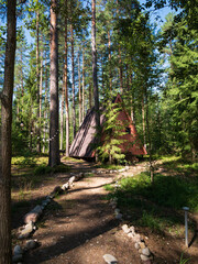 forest house for rest in the summer forest. glamping in the forest