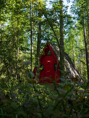 forest house for rest in the summer forest. glamping in the forest