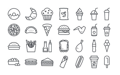 Fast food icons. Isolated vector icon set