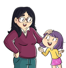 Illustration of a little girl talking to her teacher