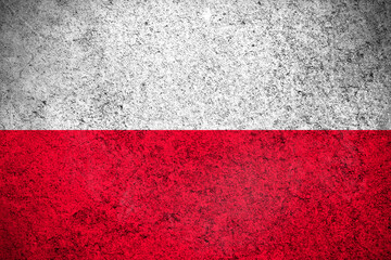 Poland flag, grunge texture background. National country flag painted on concrete wall