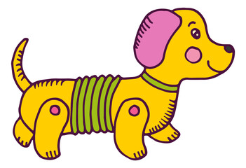 Cute dog toy. Child mechanical puppy. Hand drawn animal