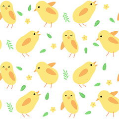 Spring seamless pattern with cute chickens. Vector illustration.