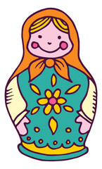 Russian doll icon. Colorful traditional wooden toy