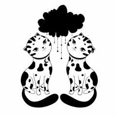 Cute print with kittens and a cloud. Cute baby print on a white background. You can use it as a sticker, poster or print for baby clothes. Design element. Children's print. Isolated.