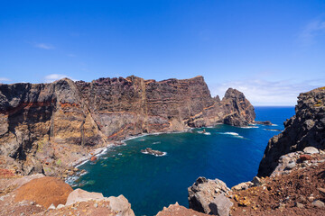 Fototapeta na wymiar vereda da ponta de são lourenço coast and cliffs, Madeira island 