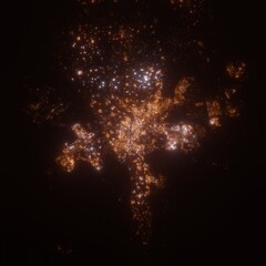 Cairo (Egypt) street lights map. Satellite view on modern city at night. Imitation of aerial view on roads network. 3d render