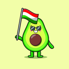 Cute cartoon Avocado mascot character with flag of Hungary country in modern design