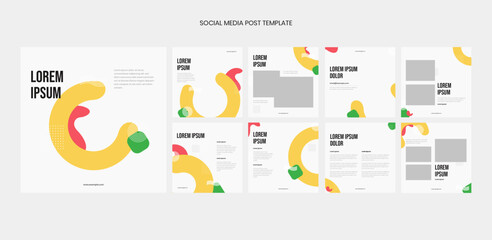 Set of Colorful Youth Minimalist Simple Modern Social Media Instagram Post Templates. These designs harmoniously blend vibrant youthful colors with a clean and modern layout.