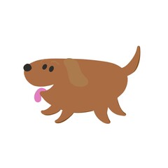 brown dog runs.  man's pet