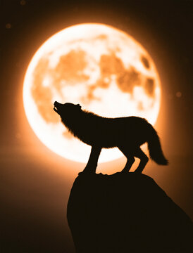 Wolf howling at the moon,3d illustration
