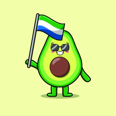 Cute cartoon Avocado mascot character with flag of Sierra Leone Country in modern design 
