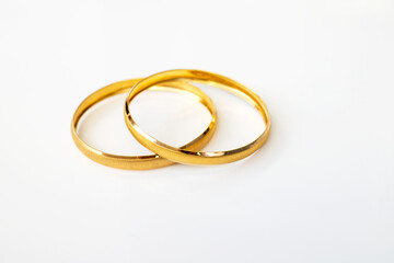 Golden bracelets , isolated on white background