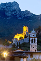 Fototapeta na wymiar The Avio castle and the Sant'Antonio church in Sabbionara. Vallagarina, Trento province, Trentino Alto-Adige, Italy, Europe.