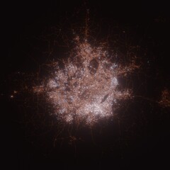 Ibadan (Nigeria) street lights map. Satellite view on modern city at night. Imitation of aerial view on roads network. 3d render