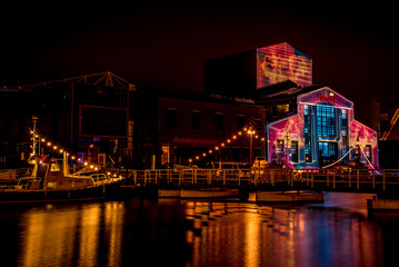 Fototapeta na wymiar Den Helder, Netherlands, March 2022. Illuminated objects and buildings on the light art route.
