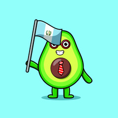 Cute cartoon Avocado mascot character with flag of Guatemala Country in modern design 