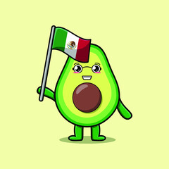 Cute cartoon Avocado mascot character with flag of Japan Country in modern design 