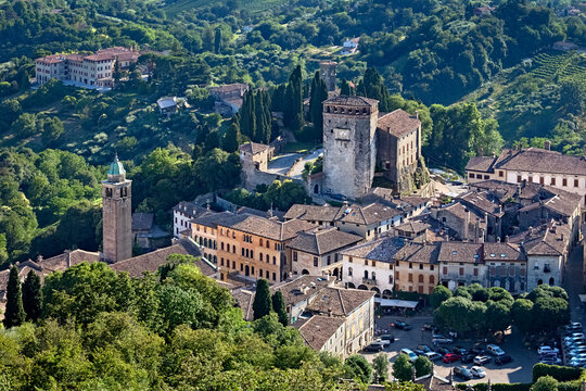 The castle and the medieval village of Asolo. Treviso province, Veneto, Italy, Europe.