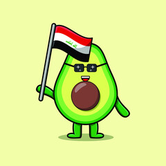 Cute cartoon Avocado mascot character with flag of Iraq Country in modern design 