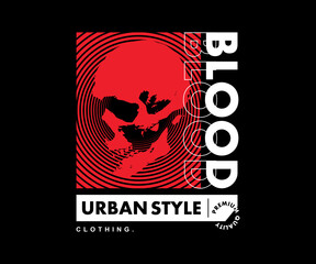 Red skull illustration and blood symbol Pixel style Graphic Design for T shirt Street Wear and Urban Style	