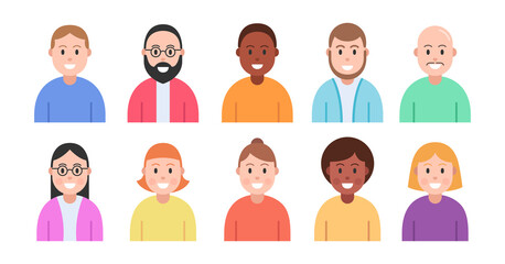 Characters icons set of modern people. Male and female avatars. Vector illustrator.
