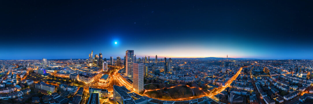 Fototapeta frankfurt am main 360° aerial night skyline