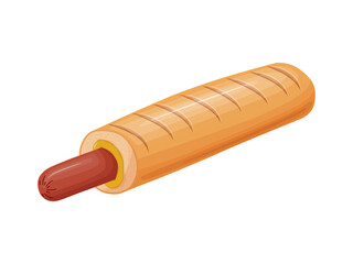 French Hot Dog. Illustration fast food in cartoon style. Sausage in a bun with mustard.