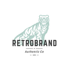 Tiger hand drawn logo isolated on white background vector illustration for labels, badges, t-shirt and other design.