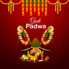 Happy ugadi celebration illustration of realistic kalash