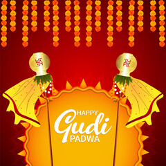 Happy ugadi celebration greeting card with vector illustration