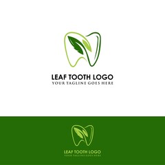 Dental logo design with leaf, vector illustration