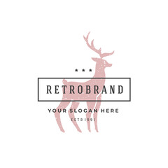 Deer hand drawn logo isolated on white background vector illustration for labels, badges, t-shirt and other design.